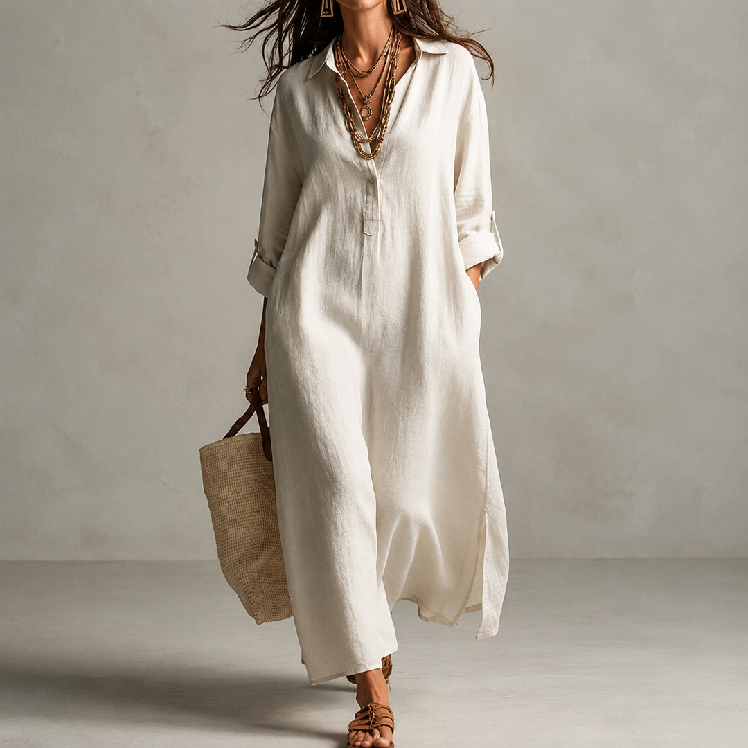 Relaxed Roll-Tab Maxi Shirt Dress