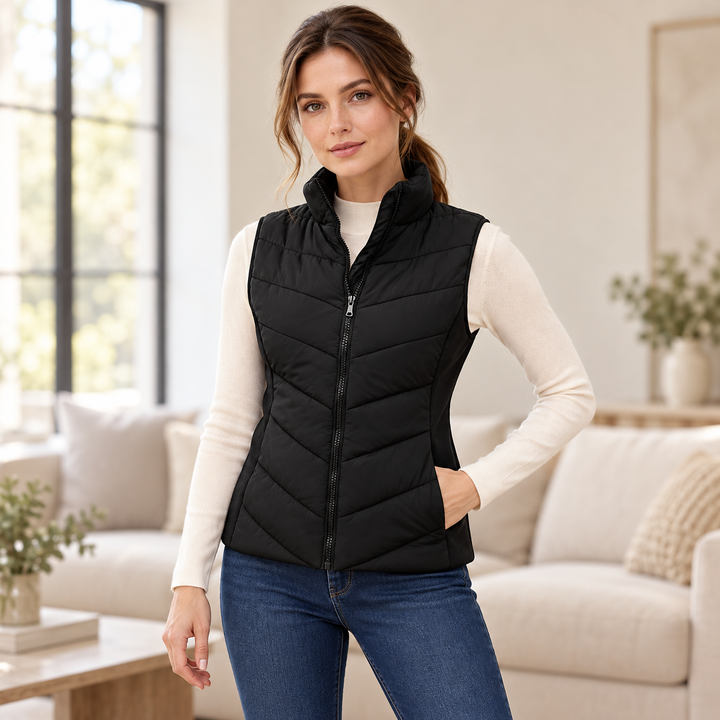 VISSONG Women’s Chevron-Quilted Stand-Collar Zip Vest