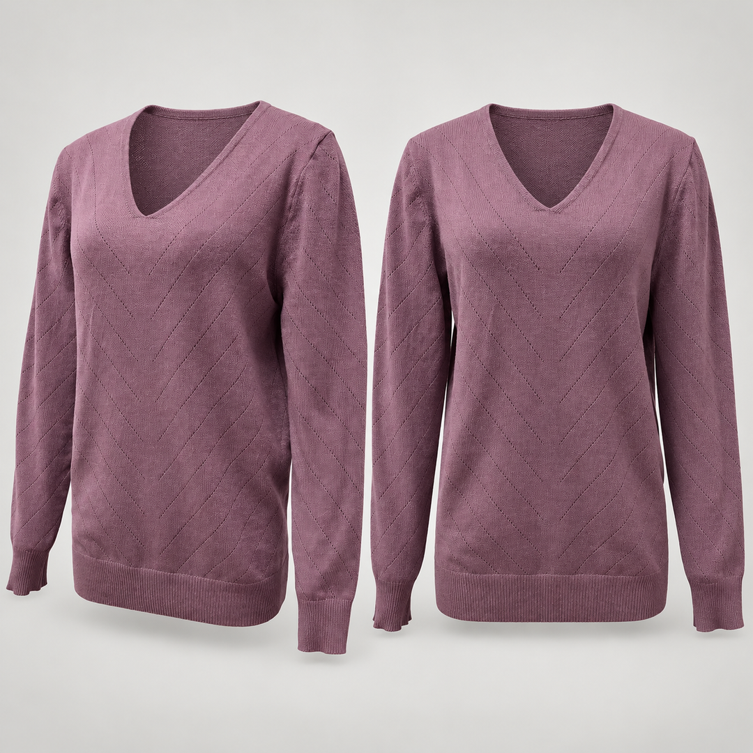 VISSONG Women’s Chevron Pointelle V-Neck Knit Sweater