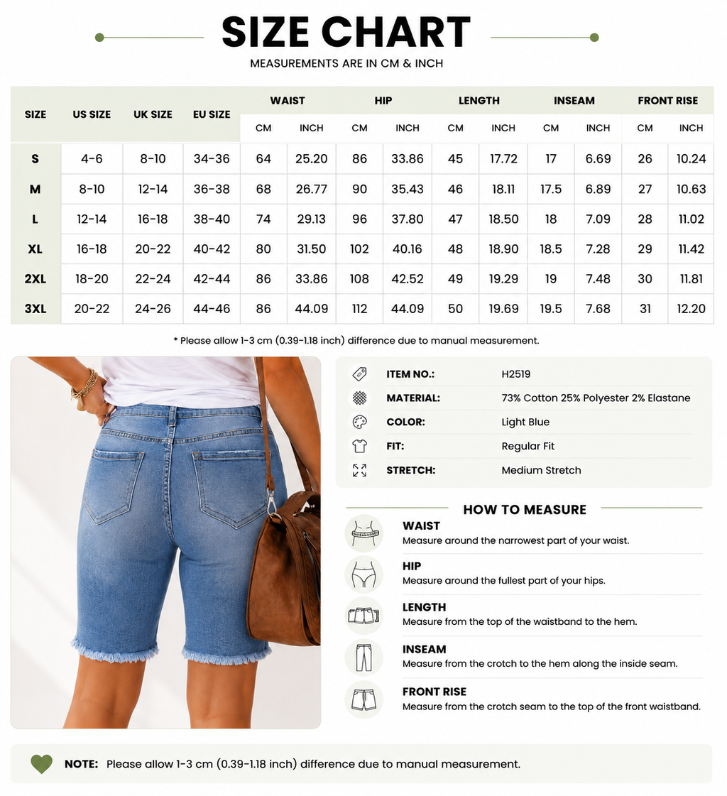 Casual Frayed Denim Bermuda Shorts