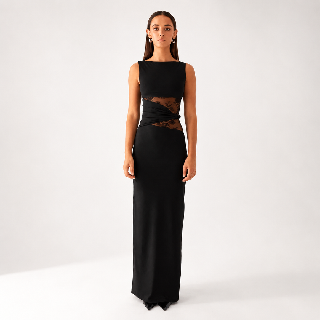 Elegant Lace Waist Maxi Dress