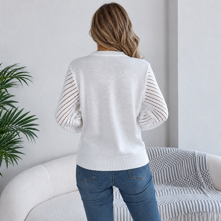 Women’s Chevron Openwork Balloon-Sleeve Sweater