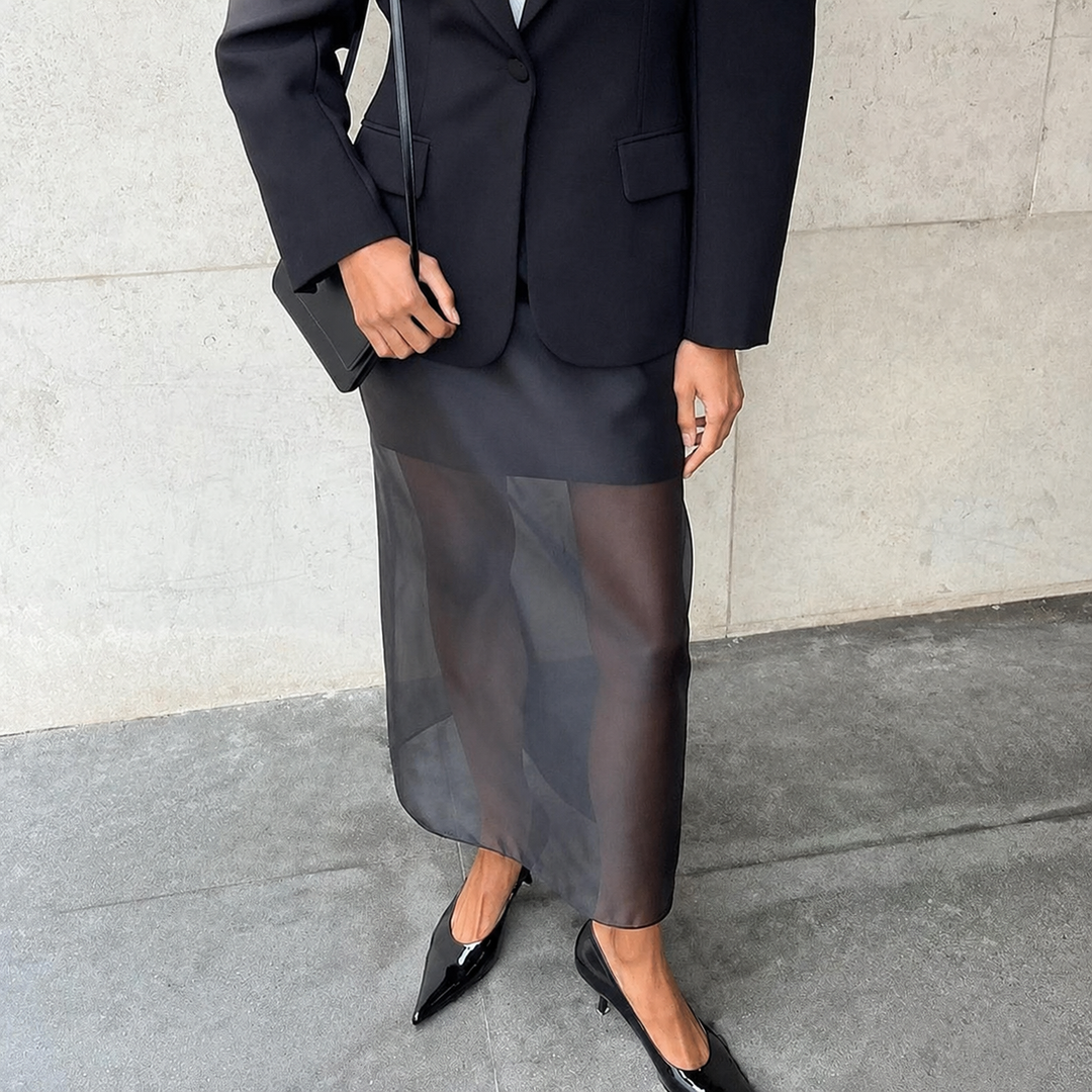 Sheer Overlay High-Waist Maxi Skirt