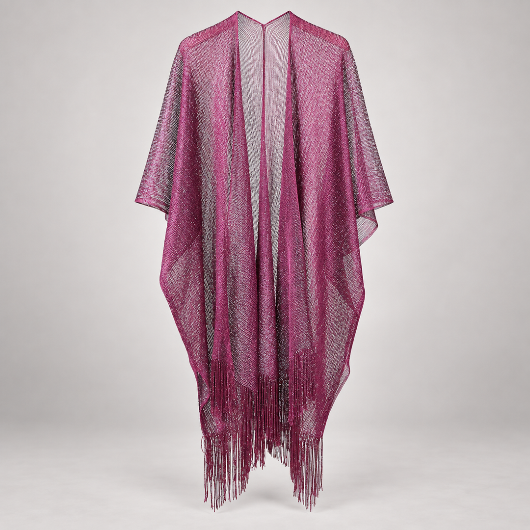 VISSONG Women’s Shimmer Fringe Open-Front Kimono