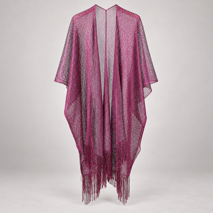 VISSONG Women’s Shimmer Fringe Open-Front Kimono