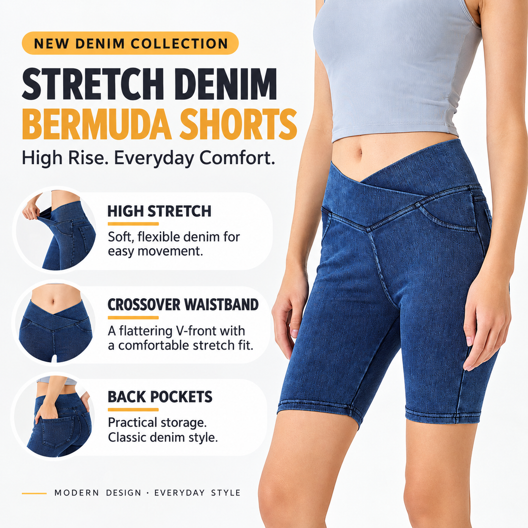 VISSONG Women’s Crossover Waist Denim Biker Shorts