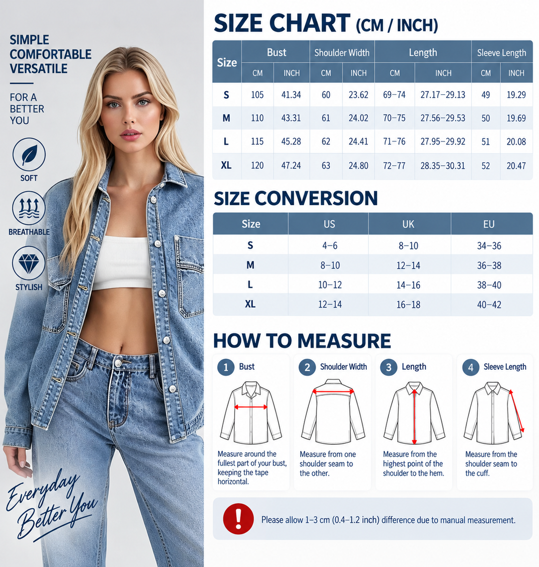 VISSONG Women’s Relaxed Double-Pocket Denim Shirt