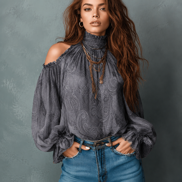 Vintage Bohemian Off Shoulder Lantern Sleeve Blouse