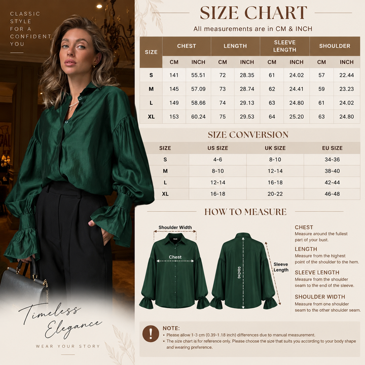 Oversized Ruffle-Cuff Balloon-Sleeve Shirt