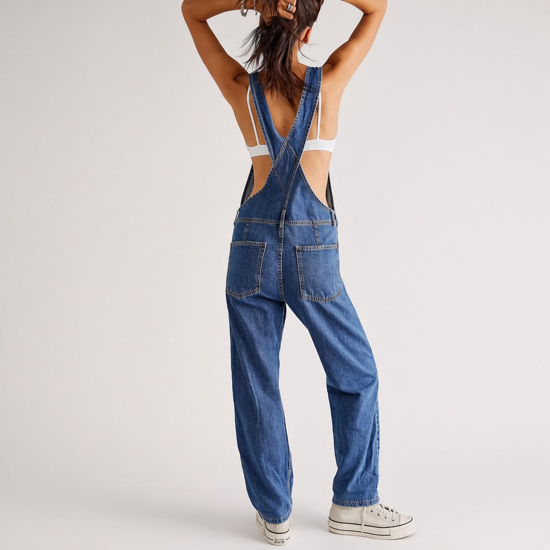 Relaxed Barrel-Leg Denim Overalls