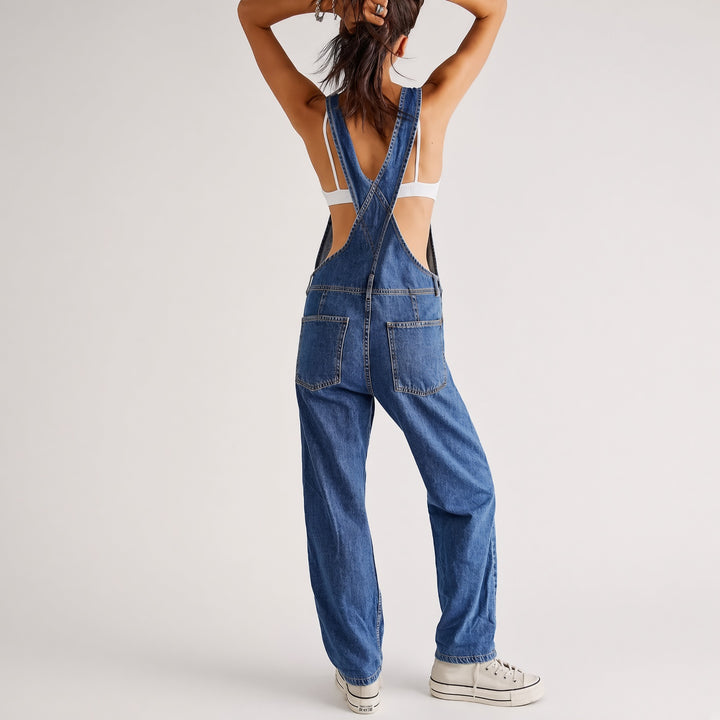 Relaxed Barrel-Leg Denim Overalls