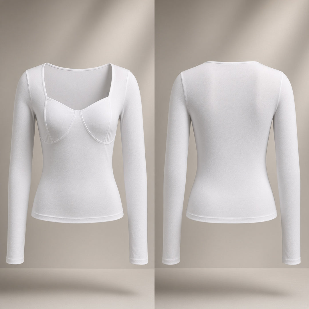 VISSONG Women’s Sculpted Deep V-Neck Long Sleeve Top