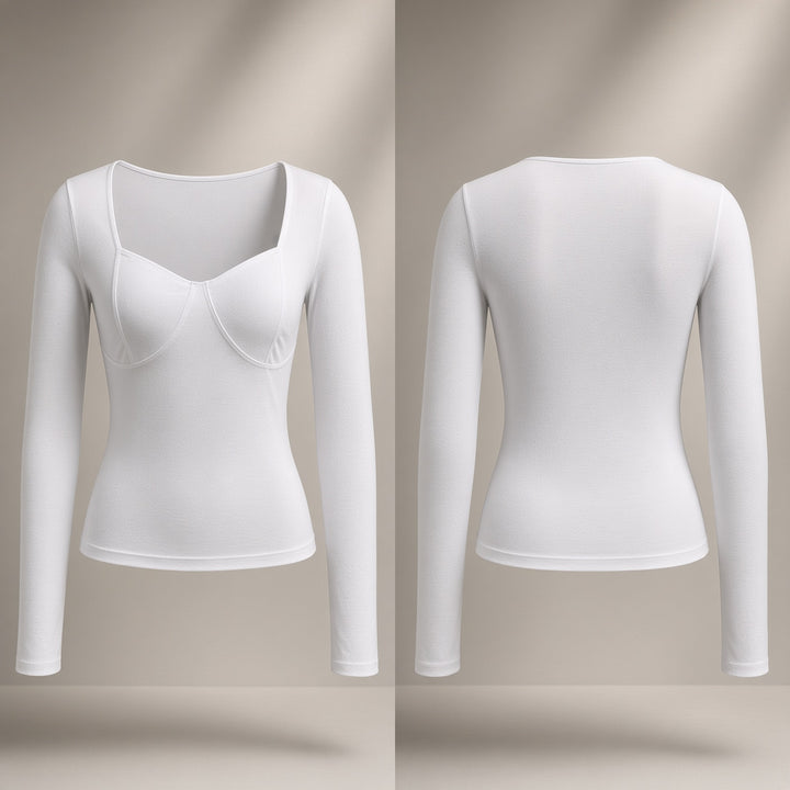VISSONG Women’s Sculpted Deep V-Neck Long Sleeve Top