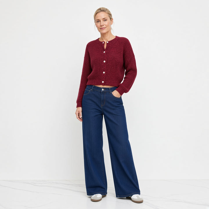 VISSONG Women’s Soft Textured Button-Front Cropped Cardigan
