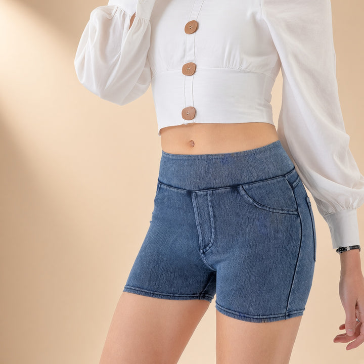 VISSONG Women’s High-Waist Pull-On Stretch Denim Shorts