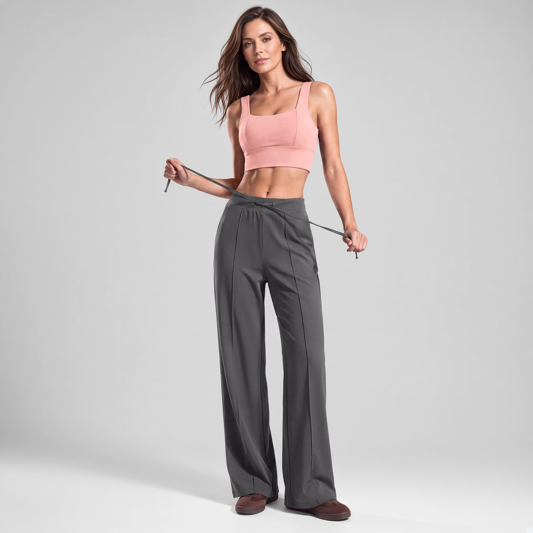 VISSONG Women’s Drawstring Front-Seam Wide-Leg Pants