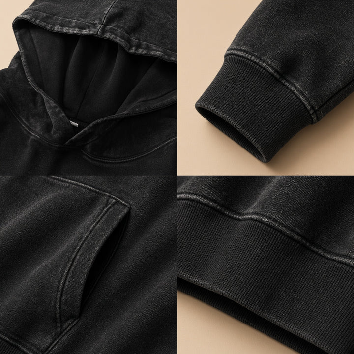 Vissong Vintage Washed Oversized Crewneck Sweatshirt and Hoodie Set