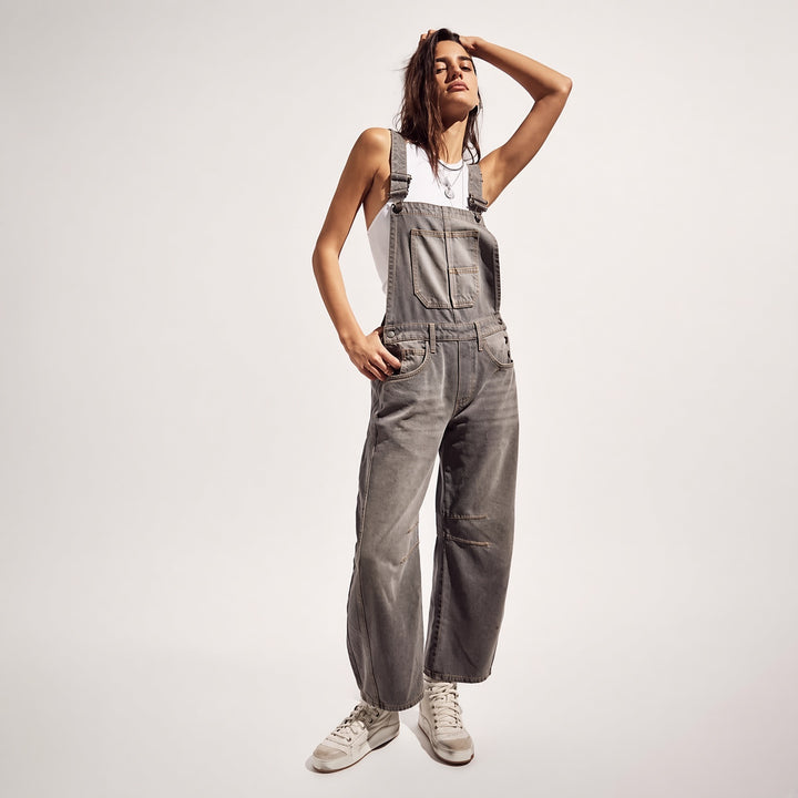 Relaxed Barrel-Leg Denim Overalls