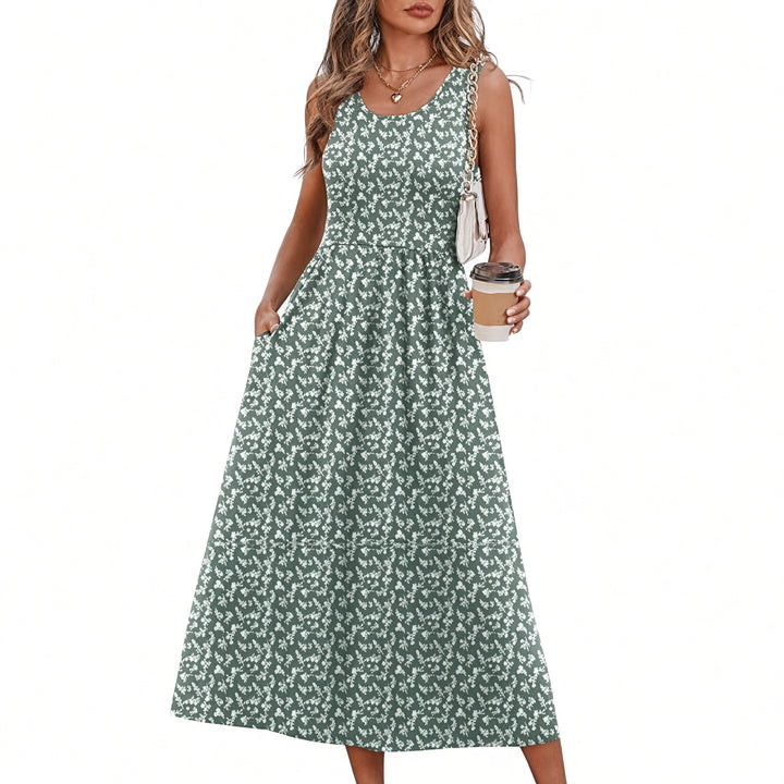 VISSONG Women’s Sleeveless Gathered-Waist Pocket Midi Dress