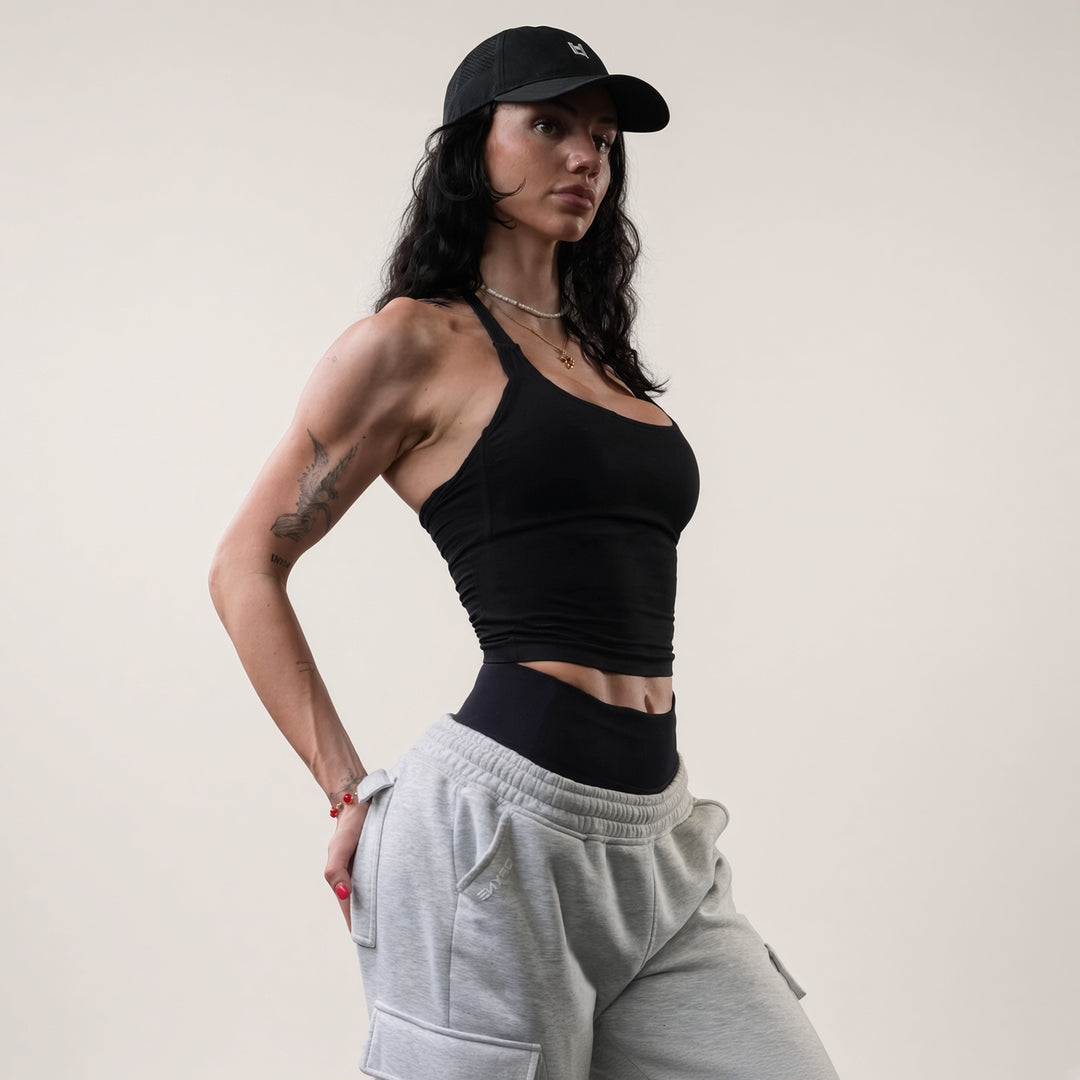 Sculpted Halter-Neck Fitted Tank Top