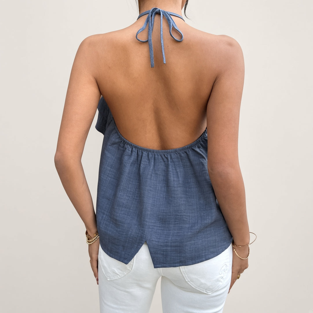 Cascading Ruffle Halter Top