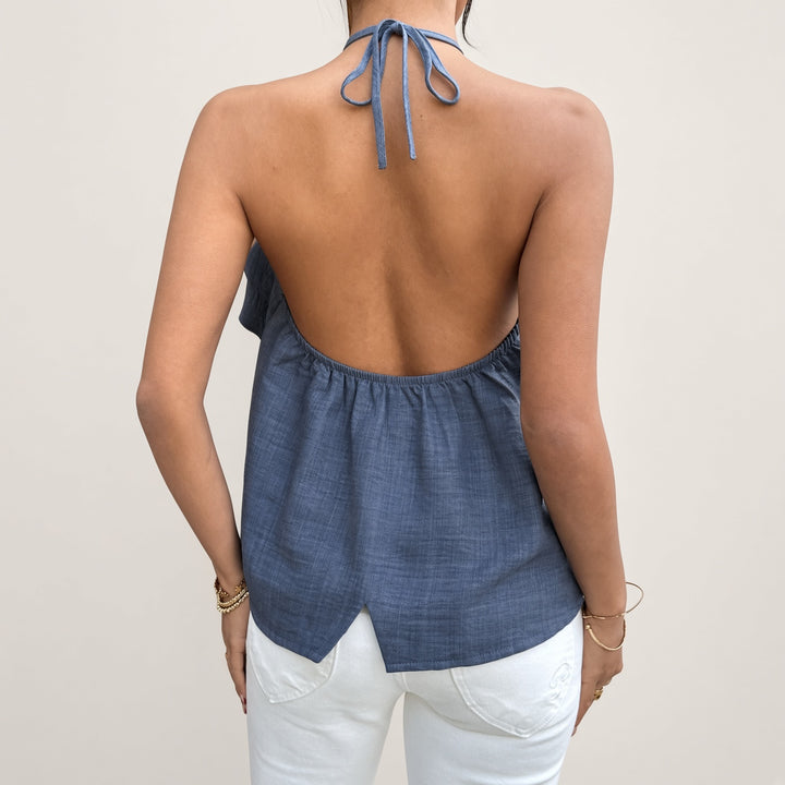 Cascading Ruffle Halter Top
