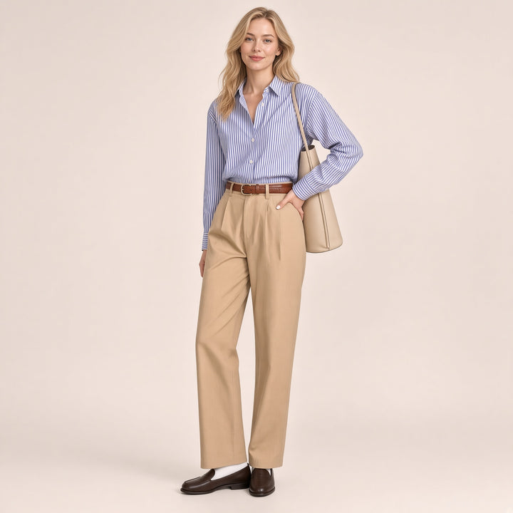High-Waist Pleated Straight-Leg Pants