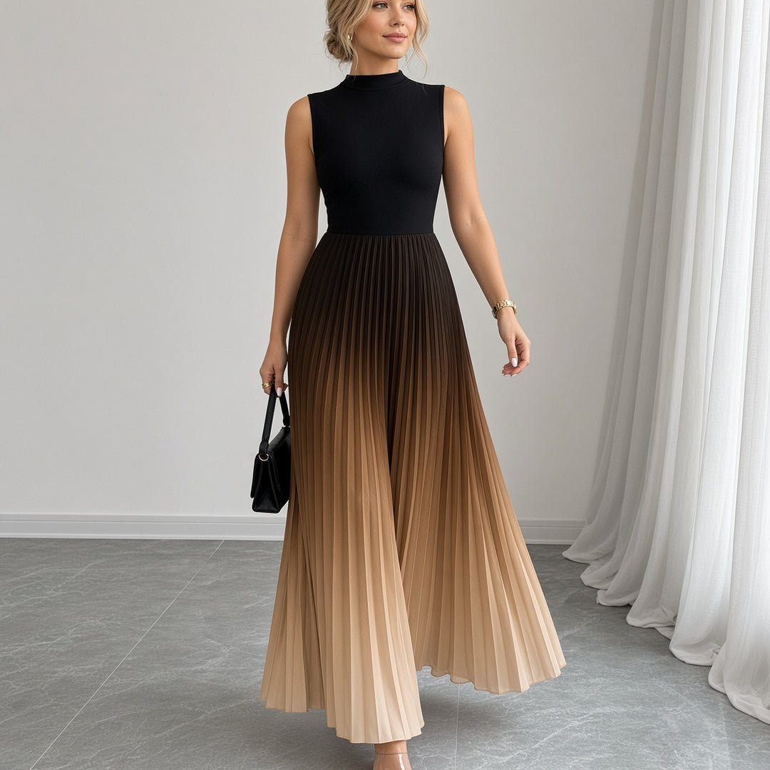 VISSONG Women’s Mock-Neck Ombré Pleated Maxi Dress