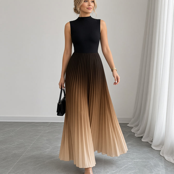 VISSONG Women’s Mock-Neck Ombré Pleated Maxi Dress