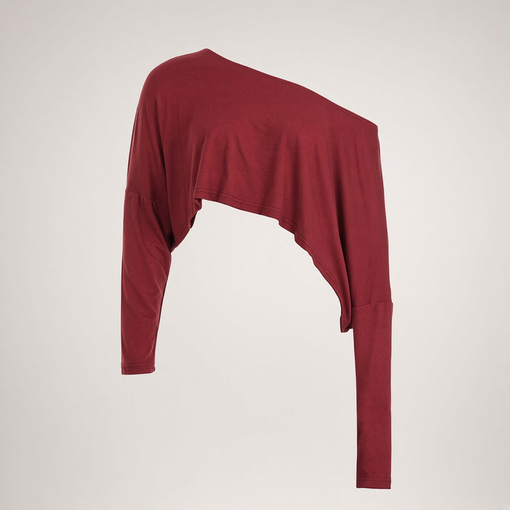 Oversized One-Shoulder Draped Crop Top