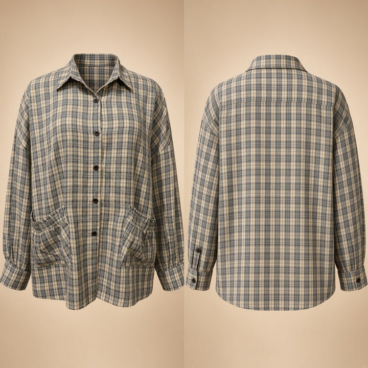 VISSONG Women’s Ruffle-Pocket Plaid Shirt