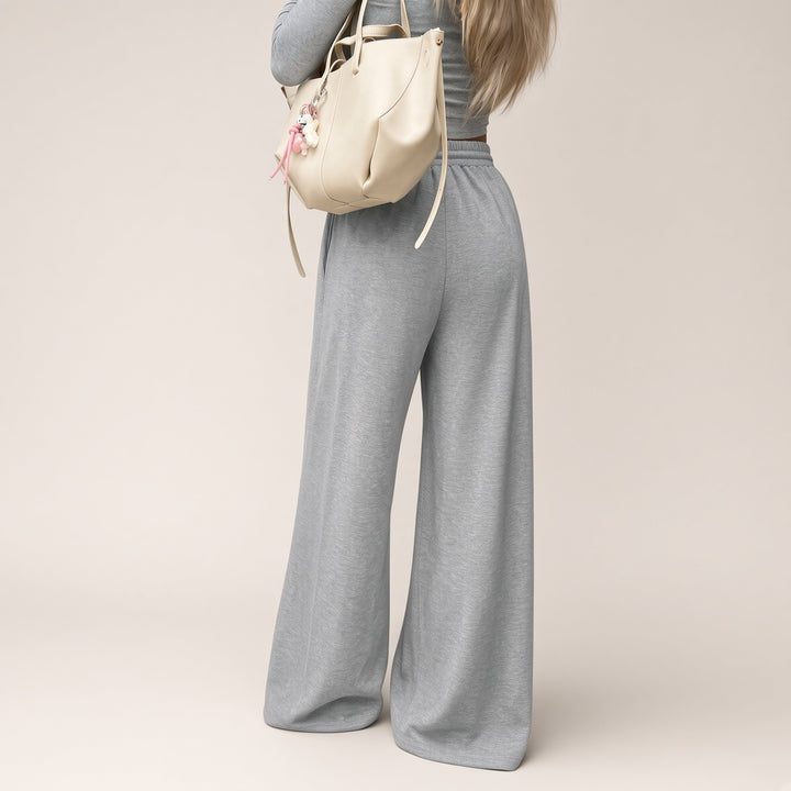 Drawstring Seam-Front Wide-Leg Pants