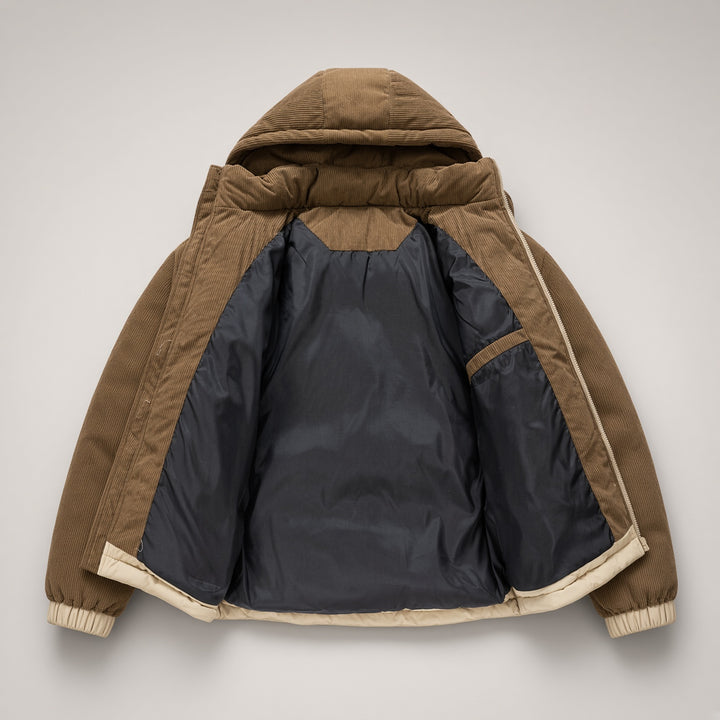 VISSONG Women’s Corduroy-Panel Hooded Puffer Jacket