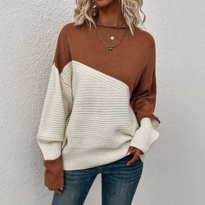 VISSONG Women’s Diagonal Colorblock Mixed-Knit Sweater