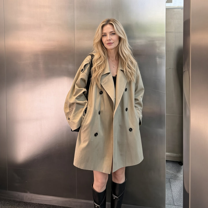VISSONG Women’s Oversized Double-Breasted Longline Trench Coat
