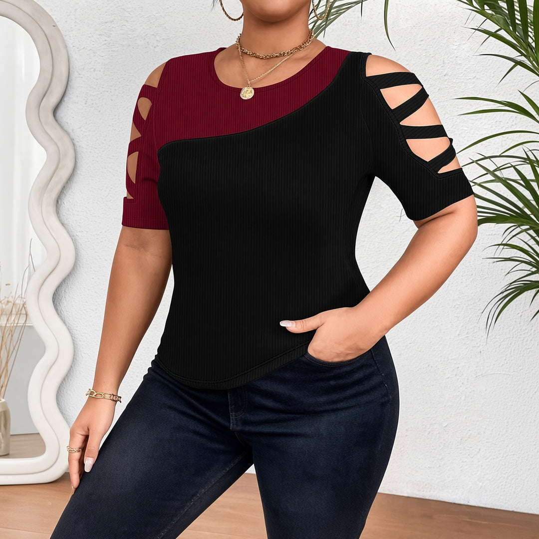 VISSONG Women’s Wave Colorblock Lattice-Sleeve Top