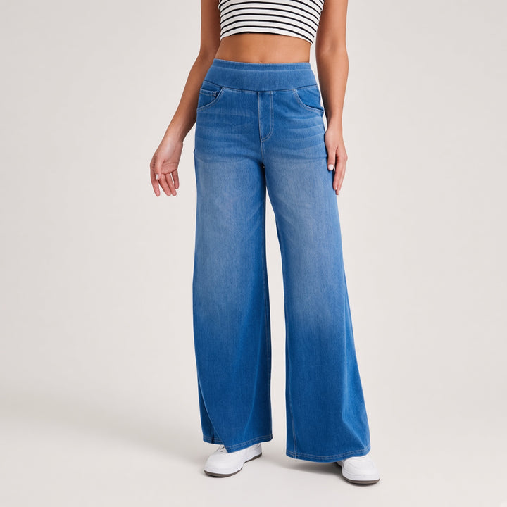 Pull-On High-Waist Wide-Leg Jeans