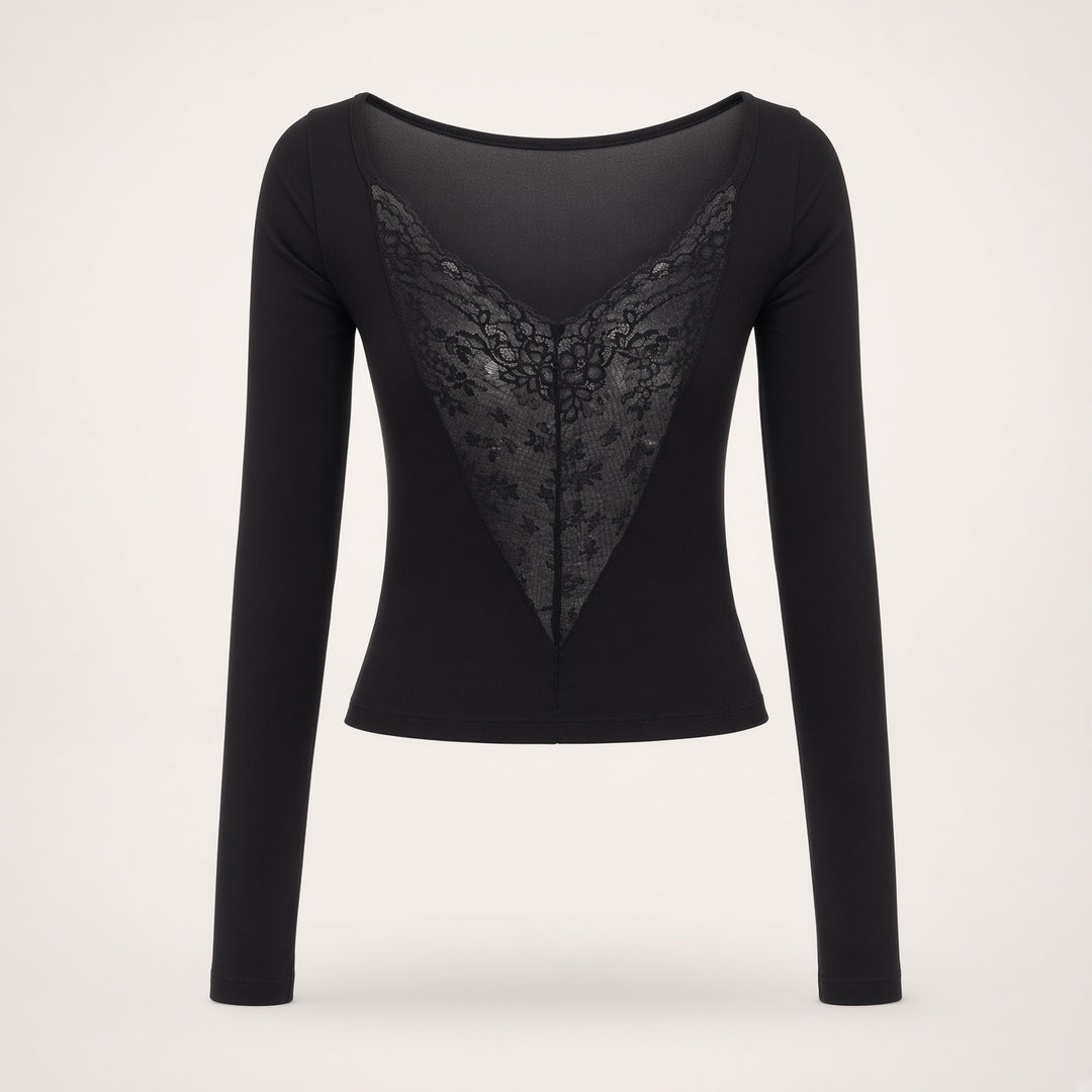 Square-Neck Lace-Back Fitted Top