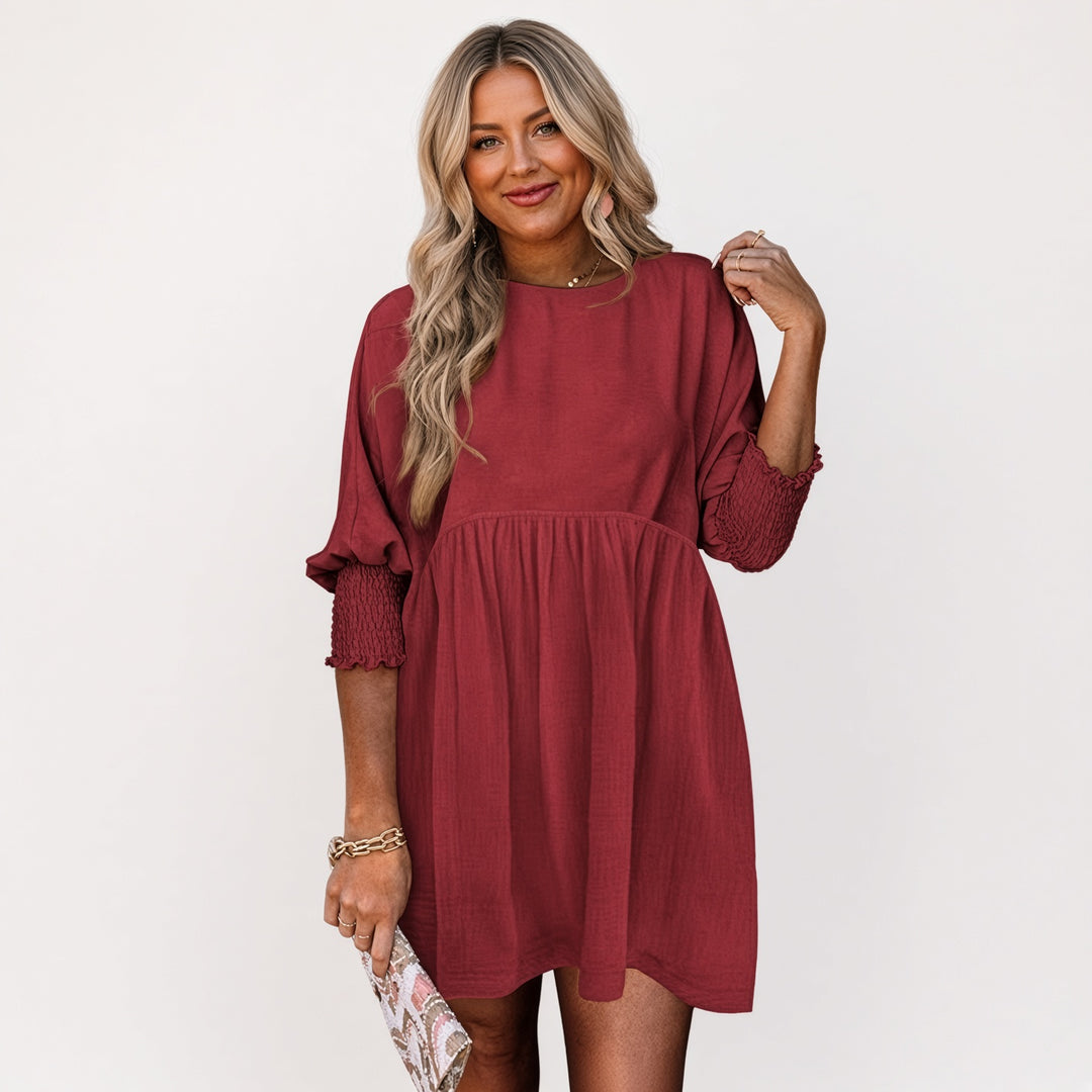 Women’s Textured Smocked-Cuff Babydoll Dress