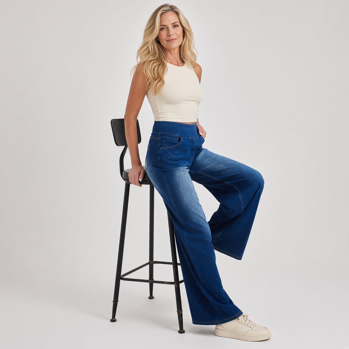 VISSONG Women’s Comfort-Waist Pull-On Wide-Leg Jeans