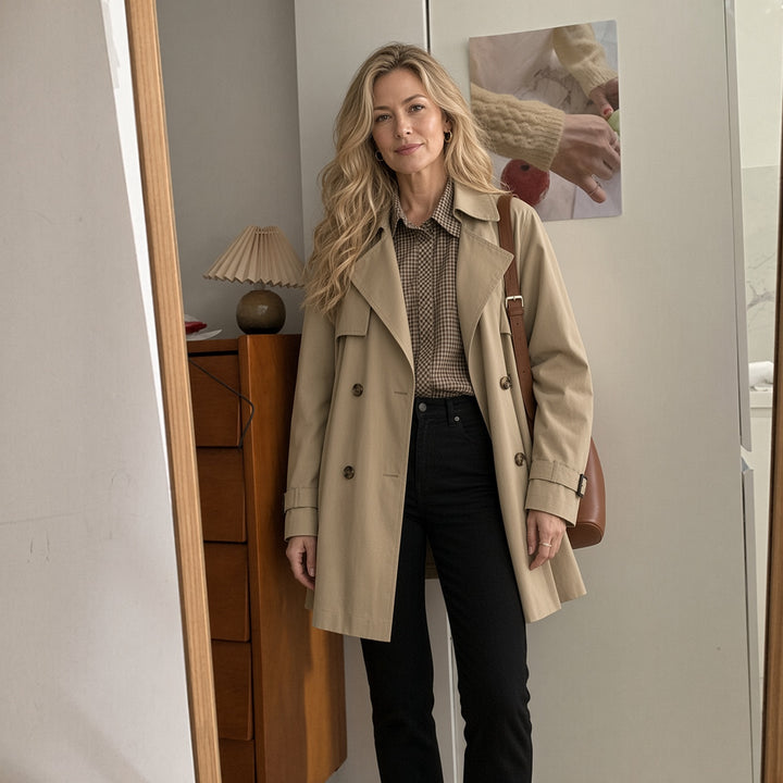VISSONG Women’s Relaxed Double-Breasted Short Trench Jacket