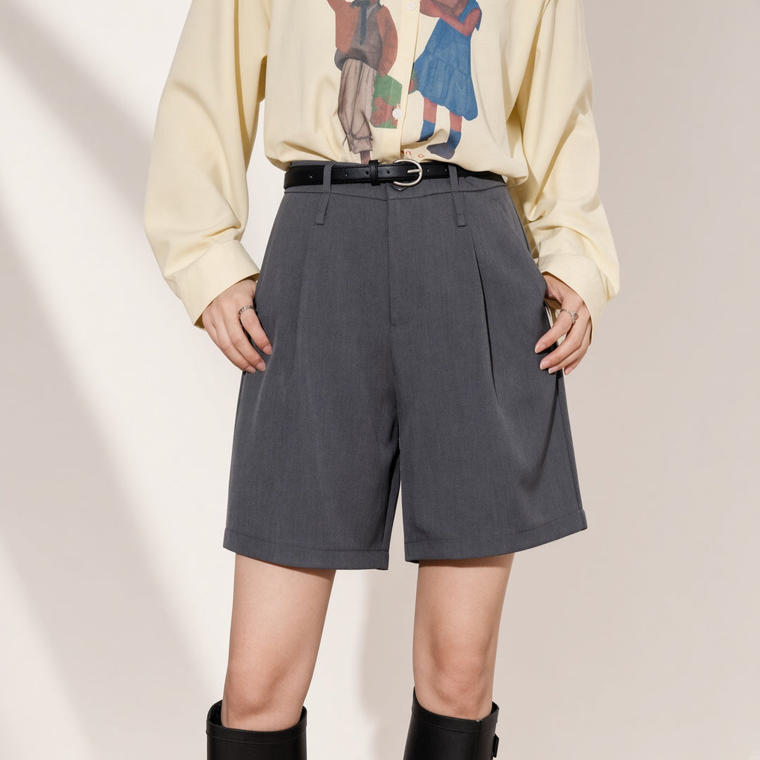 High-Waist Pleated Bermuda Shorts