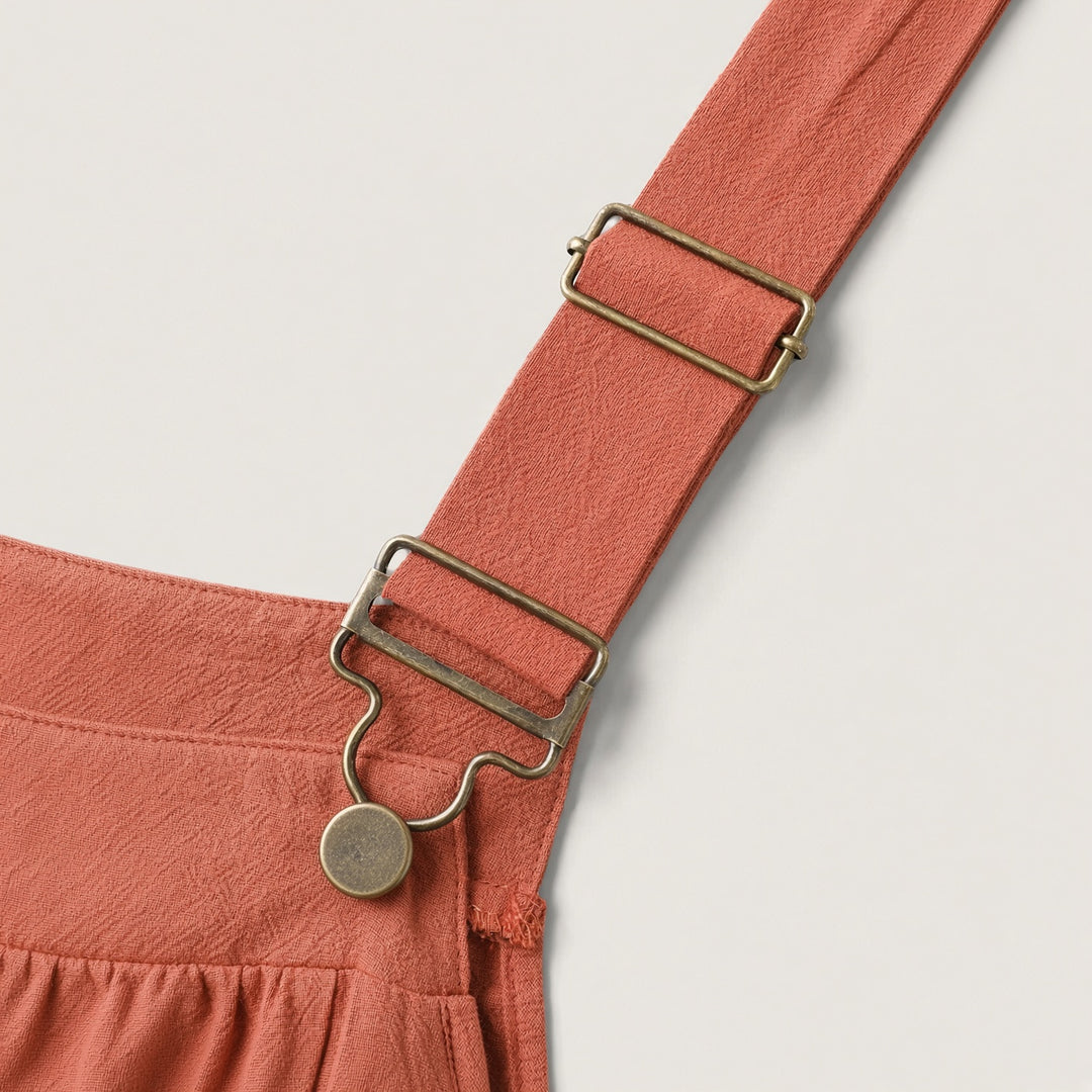 Women’s Cotton Buckle-Strap Gathered Pocket Pinafore Dress