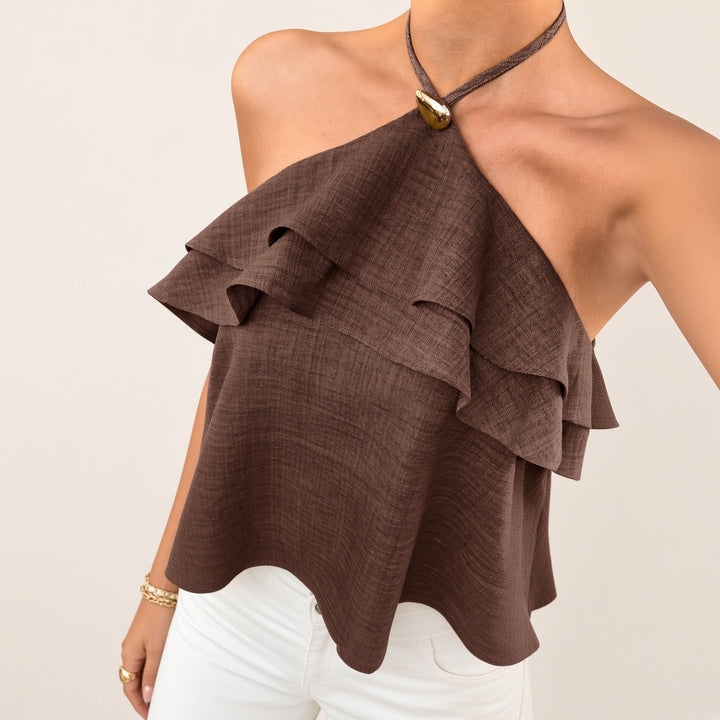 Cascading Ruffle Halter Top
