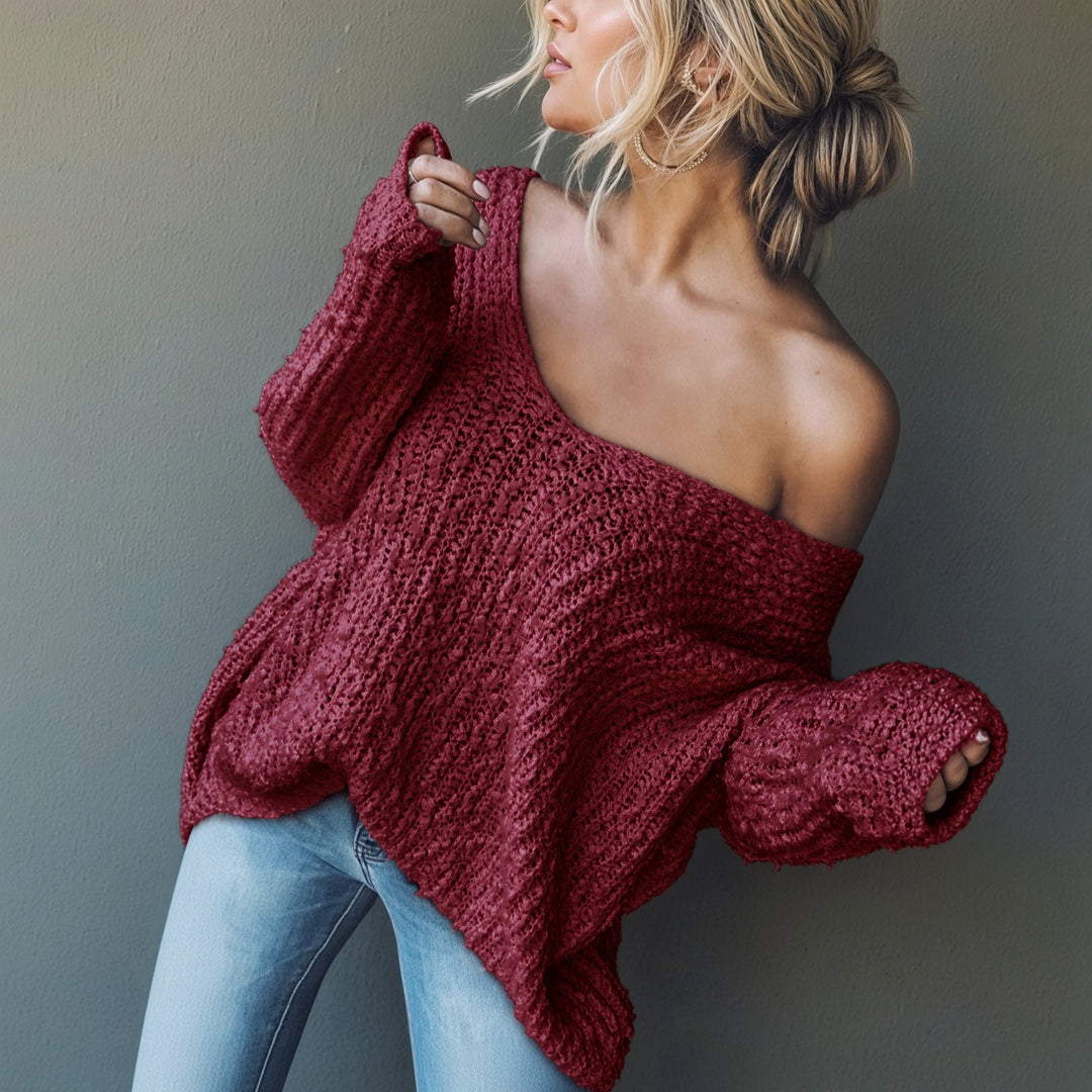 VISSONG Women’s Three-Way Neckline Textured Knit Sweater