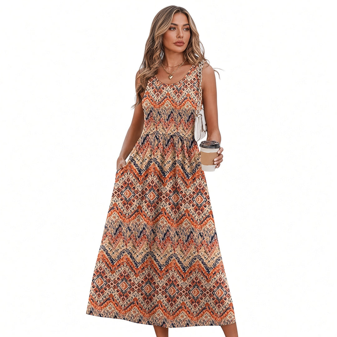 VISSONG Women’s Sleeveless Gathered-Waist Pocket Midi Dress