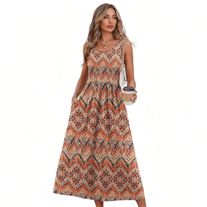 VISSONG Women’s Sleeveless Gathered-Waist Pocket Midi Dress