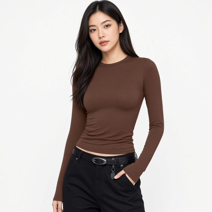 VISSONG Women’s Everyday Fitted Crewneck Long-Sleeve Top