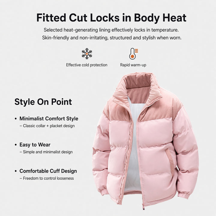 VISSONG Women’s Corduroy-Panel Hooded Puffer Jacket