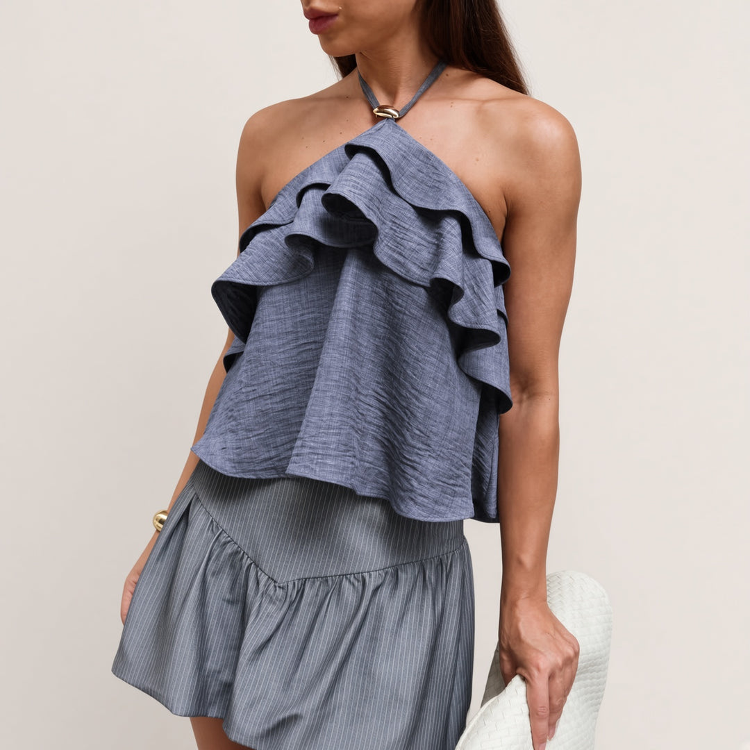 Cascading Ruffle Halter Top